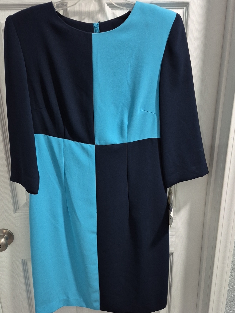 Danny & Nicole Navy and Light Blue Colorblock Midi Dress